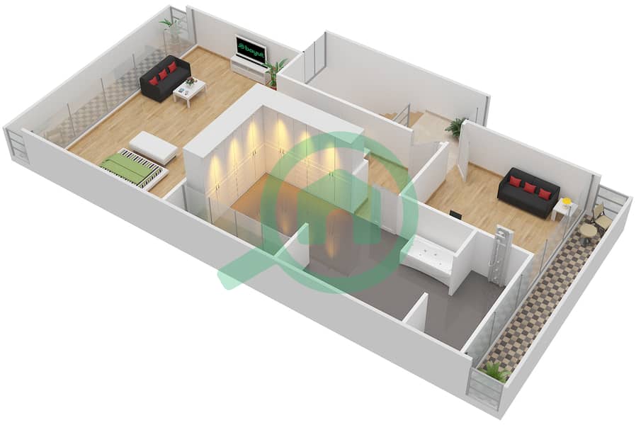 المخططات الطابقية لتصميم النموذج 4C تاون هاوس 4 غرف نوم - المنيرة تاون هاوس Second floor interactive3D