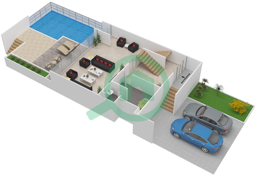 阿尔慕内拉内陆联排别墅 - 4 卧室联排别墅类型4B戶型图 Basement interactive3D