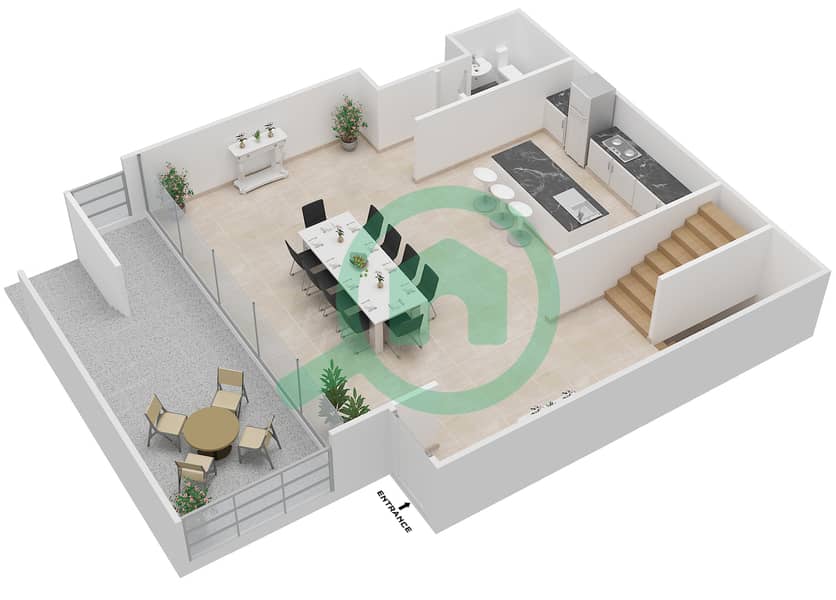 المخططات الطابقية لتصميم النموذج 4B تاون هاوس 4 غرف نوم - المنيرة تاون هاوس Ground Floor interactive3D