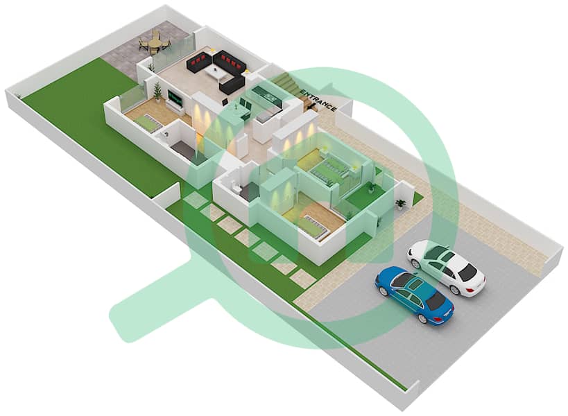 Урбана II - Таунхаус 3 Cпальни планировка Единица измерения END UNIT GROUND FLOOR Ground Floor interactive3D
