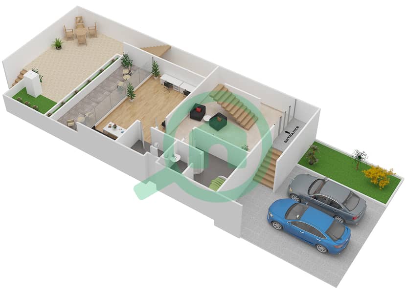 Al Muneera Townhouses Mainland - 4 Bedroom Townhouse Type 4A Floor plan Basement interactive3D