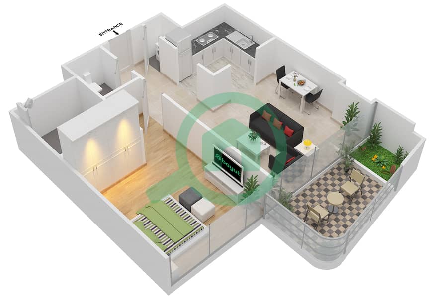 Gemini Splendor - 1 Bedroom Apartment Type F Floor plan interactive3D