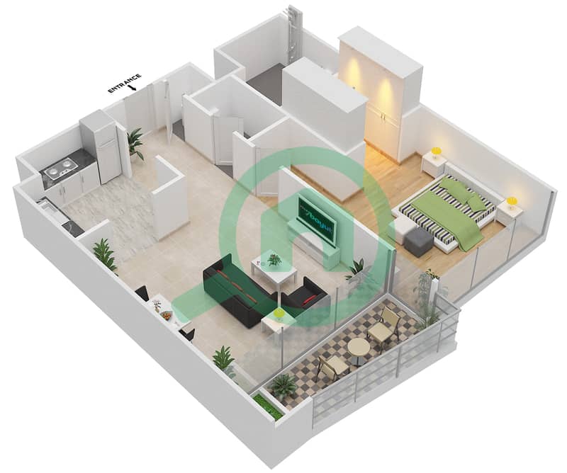 Gemini Splendor - 1 Bedroom Apartment Type E Floor plan interactive3D