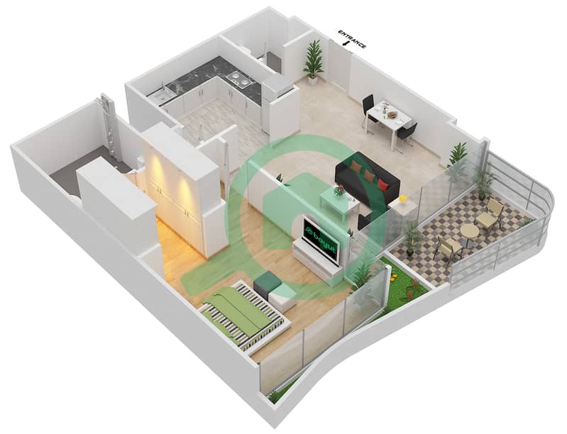 Gemini Splendor - 1 Bedroom Apartment Type D Floor plan interactive3D