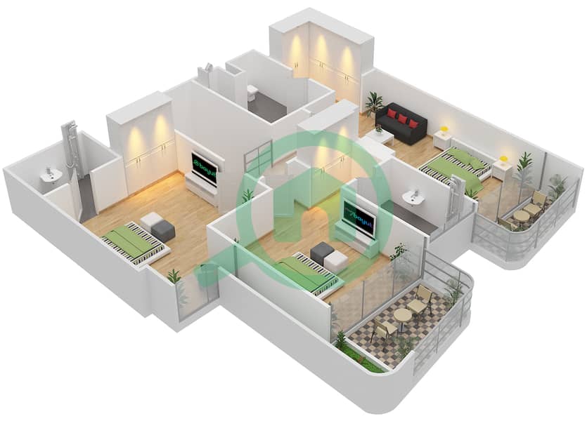 Gemini Splendor - 4 Bedroom Townhouse Type A Floor plan Level 2 interactive3D