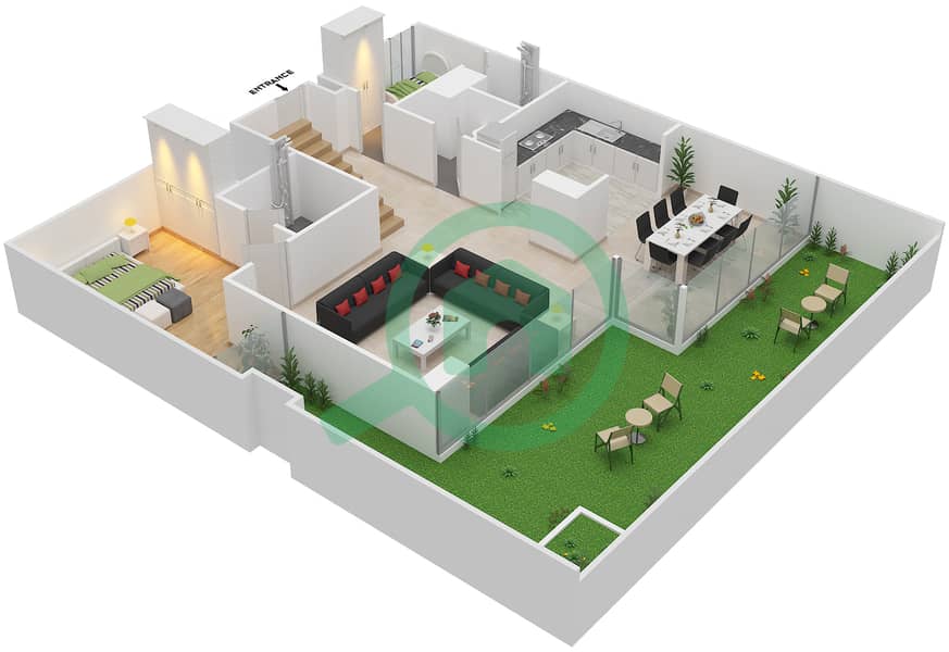 المخططات الطابقية لتصميم النموذج A تاون هاوس 4 غرف نوم - جيميني سبليندور Level 1 interactive3D