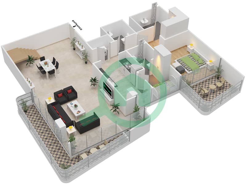 Gemini Splendor - 3 Bedroom Penthouse Type A Floor plan Level 1 interactive3D