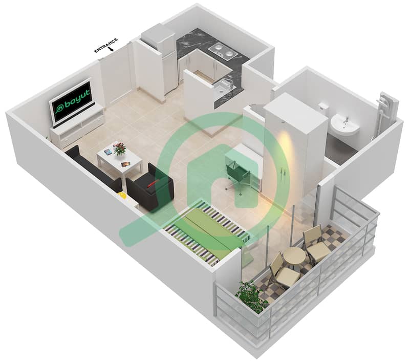 Hartland Aflux - Studio Apartment Type 1 Floor plan Floor 1-2 interactive3D