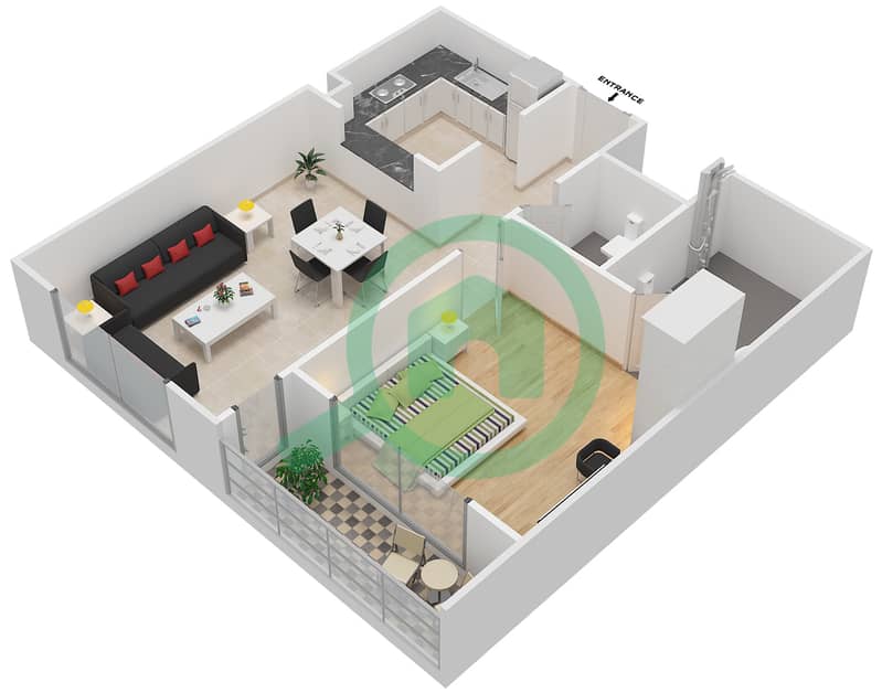 المخططات الطابقية لتصميم النموذج 2 شقة 1 غرفة نوم - هارتلاند أفلوكس Floor 1-2 interactive3D