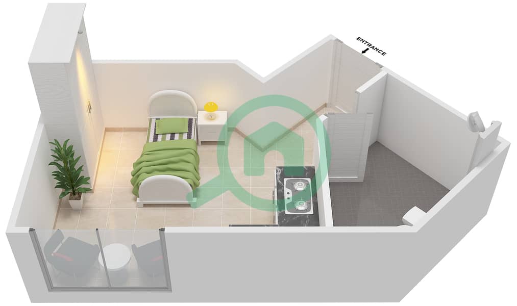 Аль Риф Даунтаун - Апартамент Студия планировка Тип SA-T interactive3D