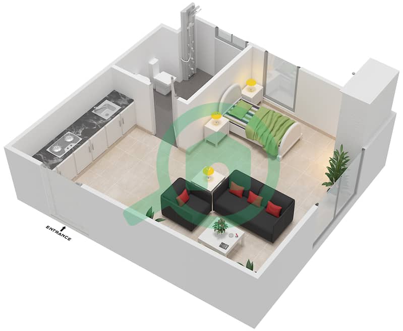 المخططات الطابقية لتصميم النموذج SE-G شقة استوديو - الریف داون تاون interactive3D