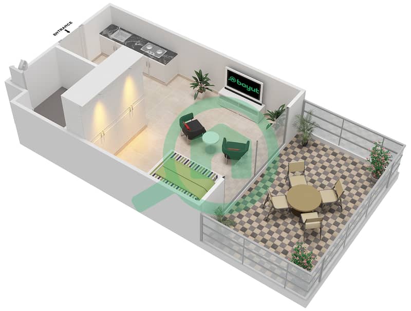 Al Reef Downtown - Studio Apartment Type SC-G Floor plan interactive3D