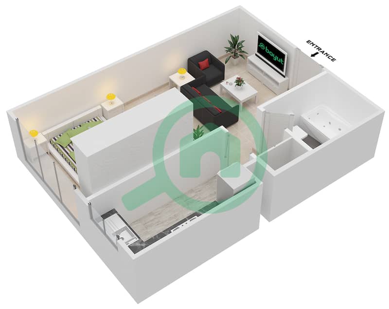 Mirdif Tulip - Studio Apartment Unit A-10 Floor plan Floor 1-4 interactive3D