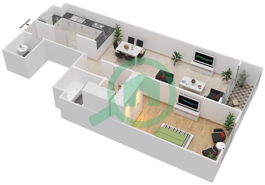米尔迪夫郁金香小区 - 1 卧室公寓单位C-05戶型图 Floor 1-4 interactive3D