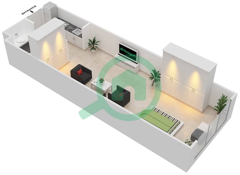 米尔迪夫郁金香小区 - 单身公寓单位B-06戶型图 Floor 1-4 interactive3D