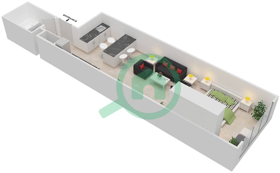 米尔迪夫郁金香小区 - 单身公寓单位B-03戶型图 Floor 1-4 interactive3D