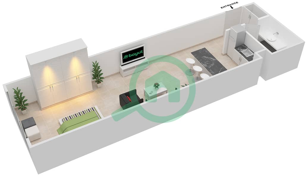 米尔迪夫郁金香小区 - 单身公寓单位B-01戶型图 Floor 1-4 interactive3D
