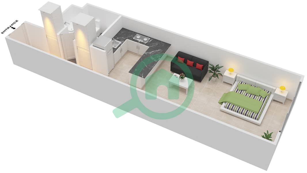 Мирдиф Тюлип - Апартамент Студия планировка Единица измерения B-09 Floor 1-4 interactive3D