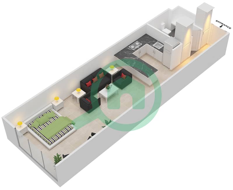 Мирдиф Тюлип - Апартамент Студия планировка Единица измерения B-12 Floor 1-4 interactive3D