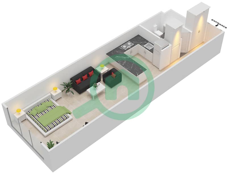 المخططات الطابقية لتصميم الوحدة B-10 شقة استوديو - مردف توليب Floor 1-4 interactive3D