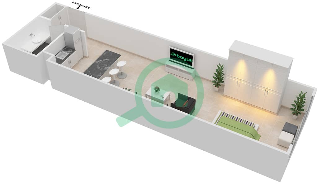 المخططات الطابقية لتصميم الوحدة B-04 شقة استوديو - مردف توليب Floor 1-4 interactive3D