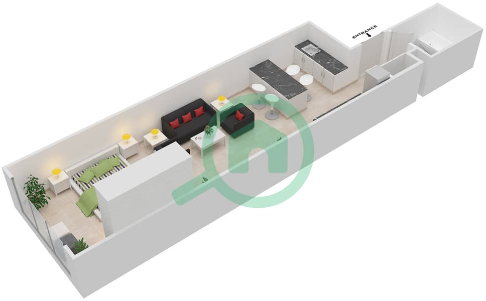 米尔迪夫郁金香小区 - 单身公寓单位B-05戶型图 Floor 1-4 interactive3D