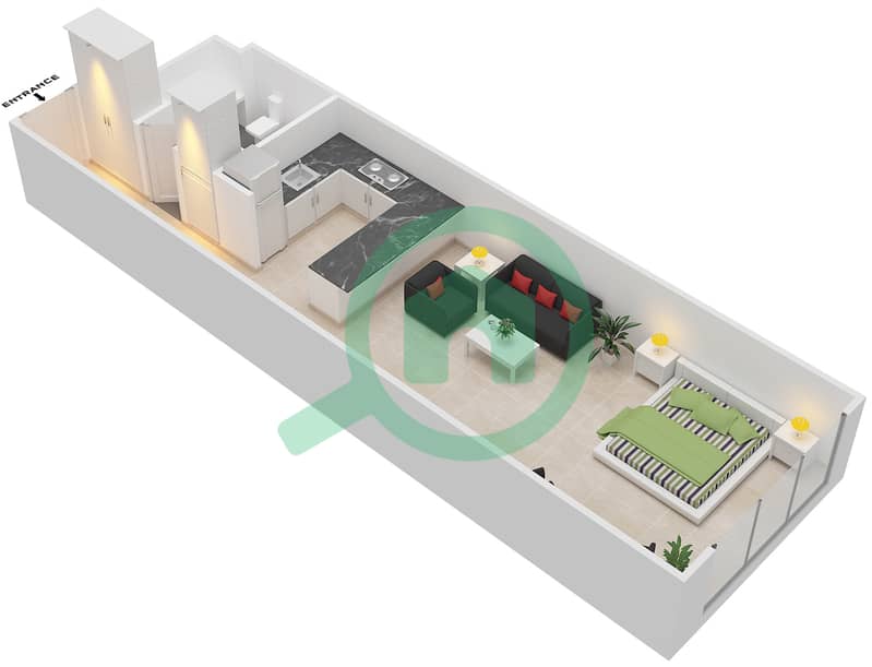 Мирдиф Тюлип - Апартамент Студия планировка Единица измерения B-11 Floor 1-4 interactive3D