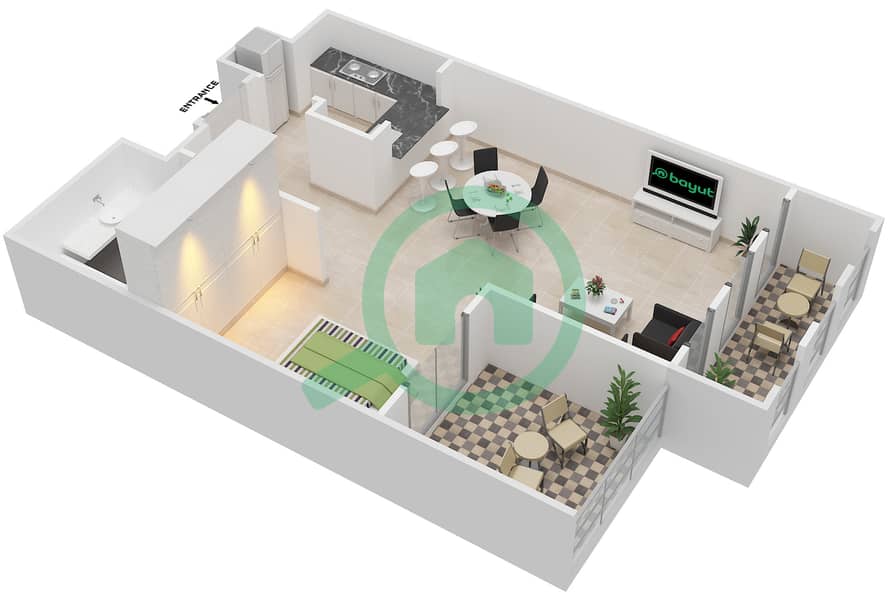 Shorooq Mirdif - Studio Apartment Type A Floor plan interactive3D