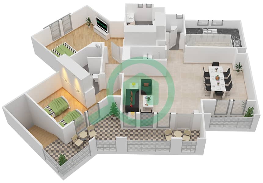 肖鲁克-米尔迪夫 - 4 卧室别墅类型D戶型图 First Floor interactive3D