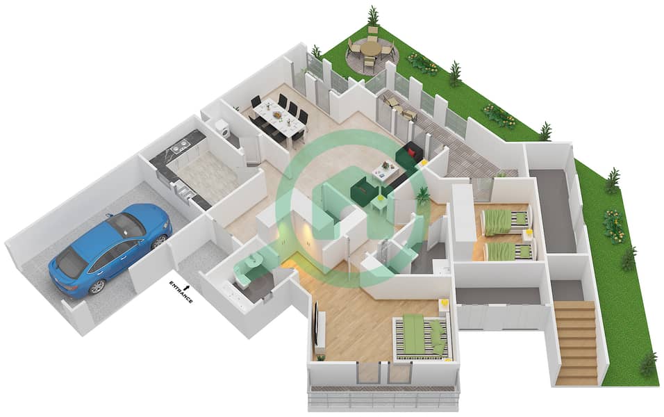 Шорук Мирдиф - Вилла 4 Cпальни планировка Тип D Ground Floor interactive3D