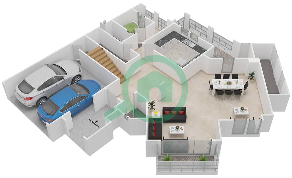 肖鲁克-米尔迪夫 - 4 卧室别墅类型F戶型图 Ground Floor interactive3D