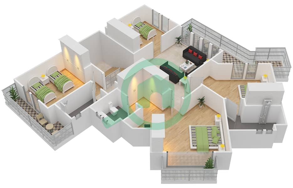 المخططات الطابقية لتصميم النموذج F فیلا 4 غرف نوم - شروق مردف First Floor interactive3D