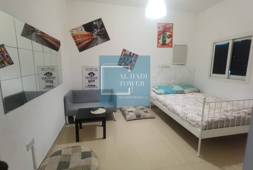 STUDIO FOR RENT WITH ITEMS OF FURNITURES IN KHALIFA CITY A