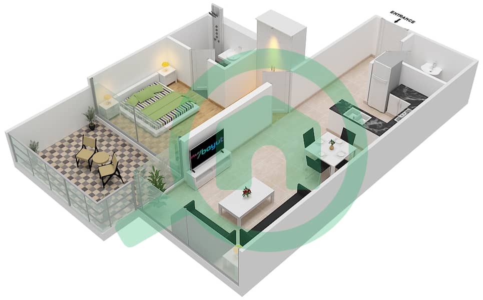 茉莉公寓A座 - 1 卧室公寓单位7 FLOOR 2戶型图 Floor 2 interactive3D