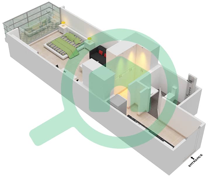 المخططات الطابقية لتصميم الوحدة 8 FLOOR 2 شقة استوديو - ياسمين A Floor 2 interactive3D