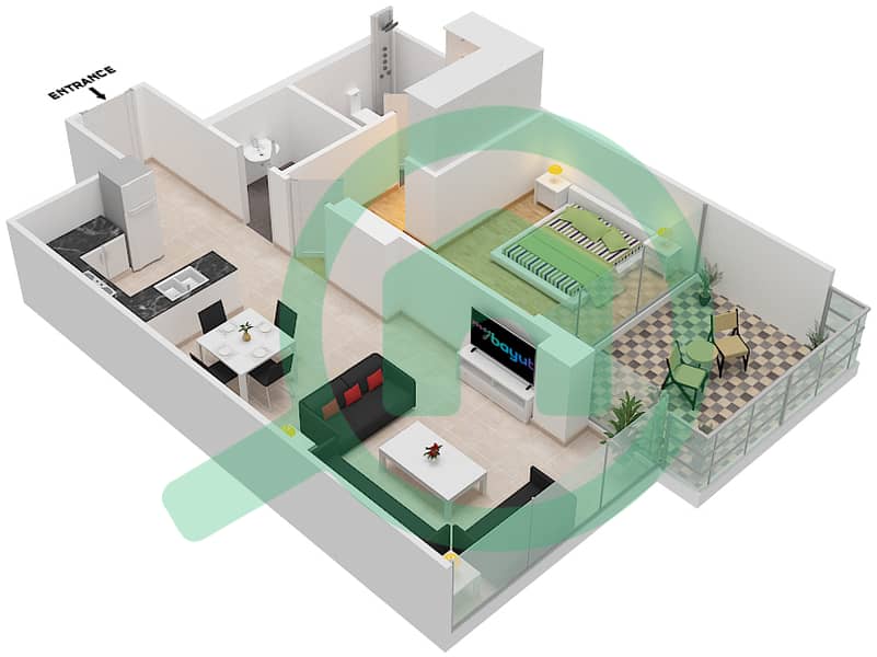 المخططات الطابقية لتصميم الوحدة 9 FLOOR 2 شقة 1 غرفة نوم - ياسمين A Floor 2 interactive3D