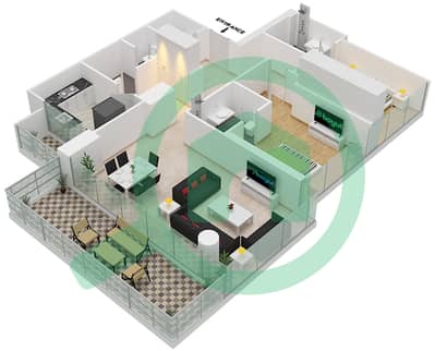 المخططات الطابقية لتصميم الوحدة 2A FLOOR 3 شقة 2 غرفة نوم - ياسمين A