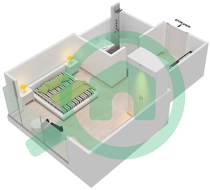 المخططات الطابقية لتصميم الوحدة 2B FLOOR 3 شقة استوديو - ياسمين A Floor 3 interactive3D