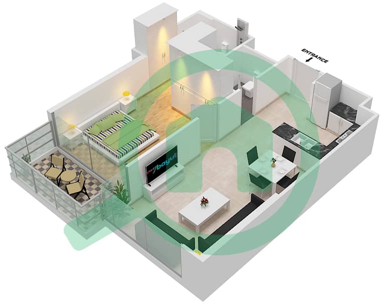 المخططات الطابقية لتصميم الوحدة 3 FLOOR 3 شقة 1 غرفة نوم - ياسمين A Floor 3 interactive3D