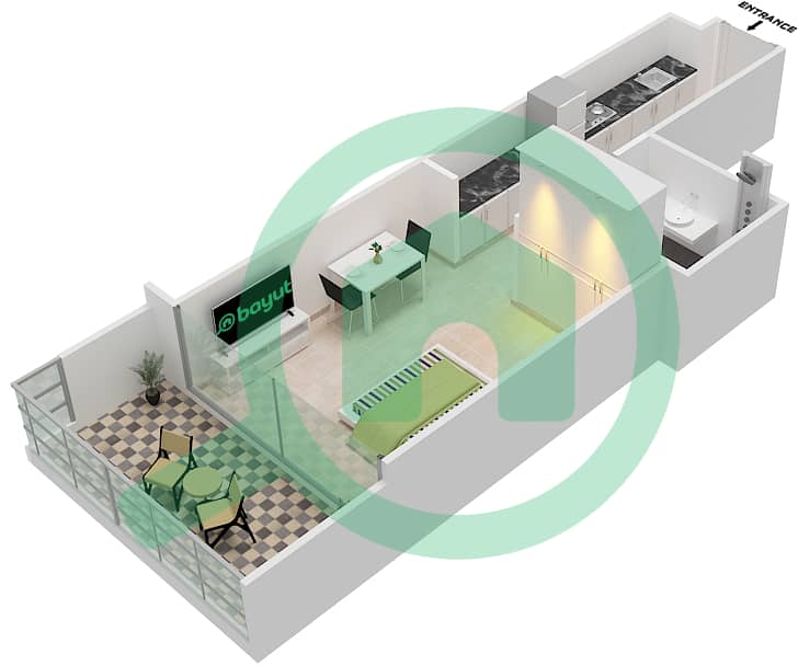 المخططات الطابقية لتصميم الوحدة 6 FLOOR 3-6 شقة استوديو - ياسمين A Floor 3-6 interactive3D