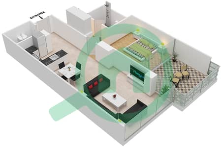 المخططات الطابقية لتصميم الوحدة 10 FLOOR 3-5 شقة 1 غرفة نوم - ياسمين A