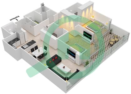 المخططات الطابقية لتصميم الوحدة 11 FLOOR 3-5 شقة 2 غرفة نوم - ياسمين A