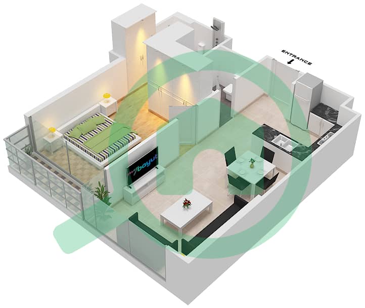 المخططات الطابقية لتصميم الوحدة 3 FLOOR 4 شقة 1 غرفة نوم - ياسمين A Floor 4 interactive3D