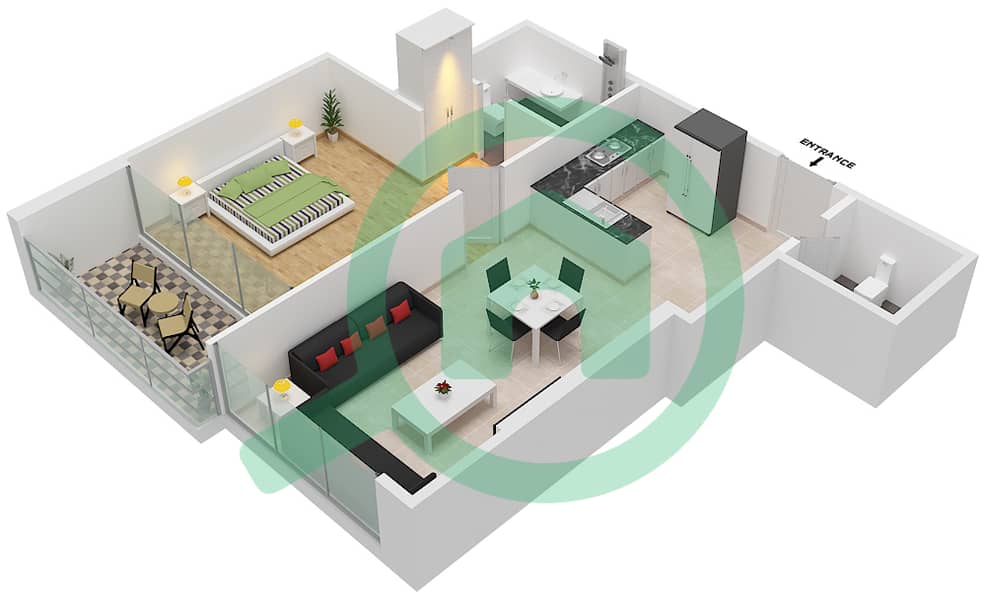 المخططات الطابقية لتصميم الوحدة 1B FLOOR 5 شقة 1 غرفة نوم - ياسمين A Floor 5 interactive3D