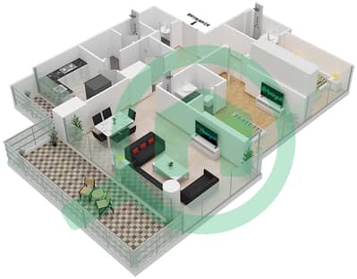 المخططات الطابقية لتصميم الوحدة 2A FLOOR 5 شقة 2 غرفة نوم - ياسمين A