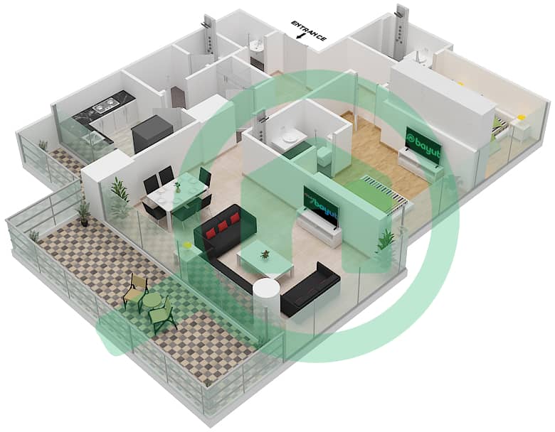 المخططات الطابقية لتصميم الوحدة 2A FLOOR 5 شقة 2 غرفة نوم - ياسمين A Floor 5 interactive3D