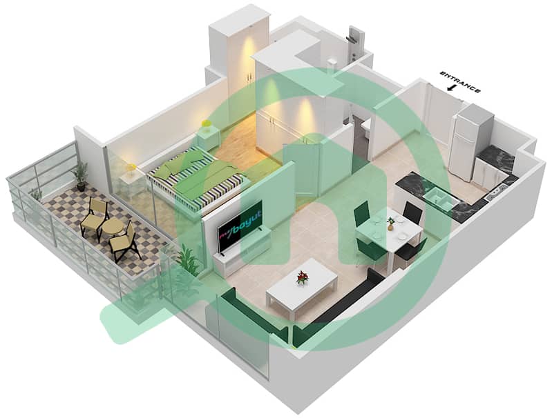 المخططات الطابقية لتصميم الوحدة 3 FLOOR 5 شقة 1 غرفة نوم - ياسمين A Floor 5 interactive3D