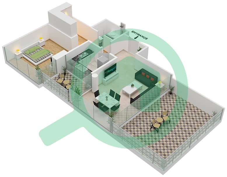 المخططات الطابقية لتصميم الوحدة 1A FLOOR 6 شقة 1 غرفة نوم - ياسمين A Floor 6 interactive3D