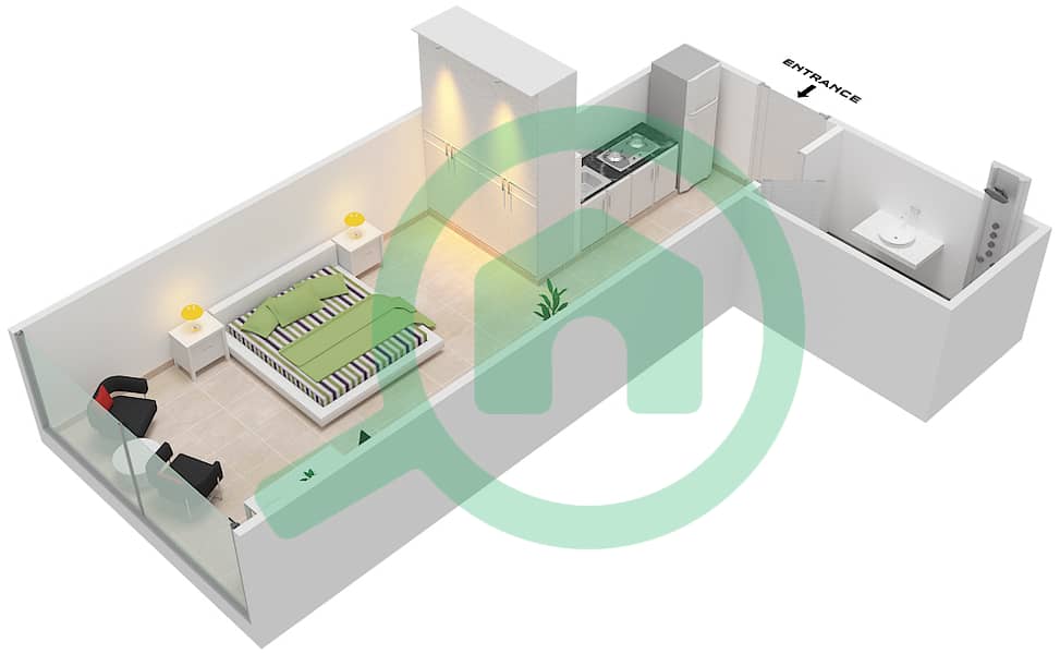 المخططات الطابقية لتصميم الوحدة 1B FLOOR 6 شقة استوديو - ياسمين A Floor 6 interactive3D