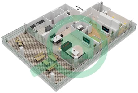 المخططات الطابقية لتصميم الوحدة 2A FLOOR 6 شقة 2 غرفة نوم - ياسمين A